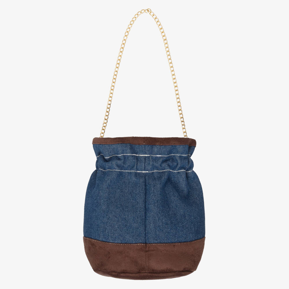 Patachou-Girls Dark Blue Denim Drawstring Handbag (18cm) | Childrensalon