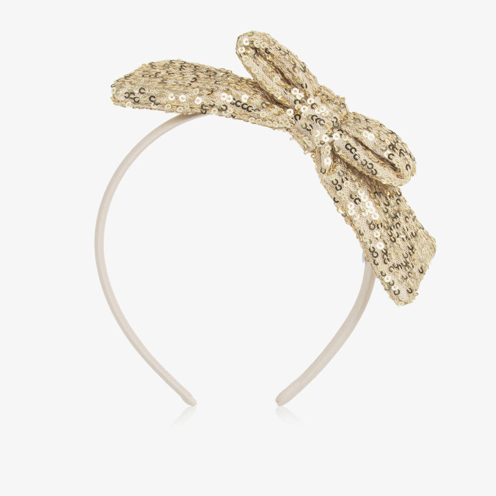 Patachou-Girls Gold Sequin Bow Hairband | Childrensalon
