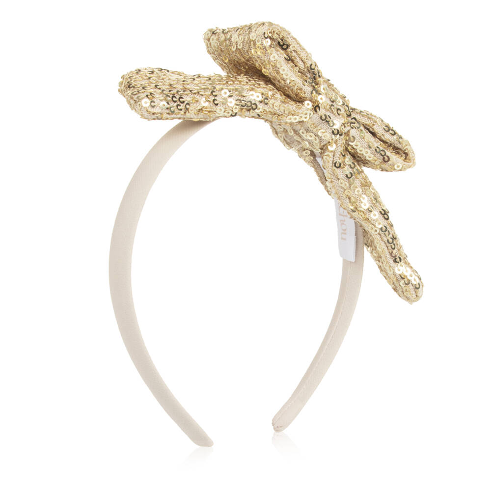 Patachou-Girls Gold Sequin Bow Hairband | Childrensalon