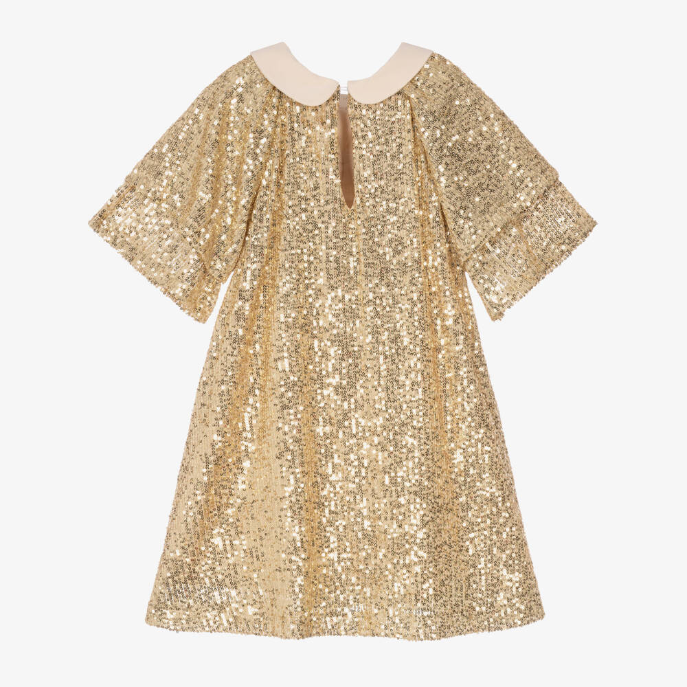 Patachou-Girls Gold Sequin Dress with Bow | Childrensalon