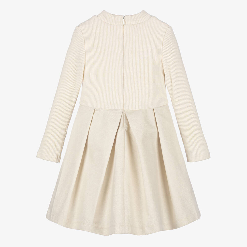 Patachou-Girls Gold Shimmery Knit Bow Dress | Childrensalon
