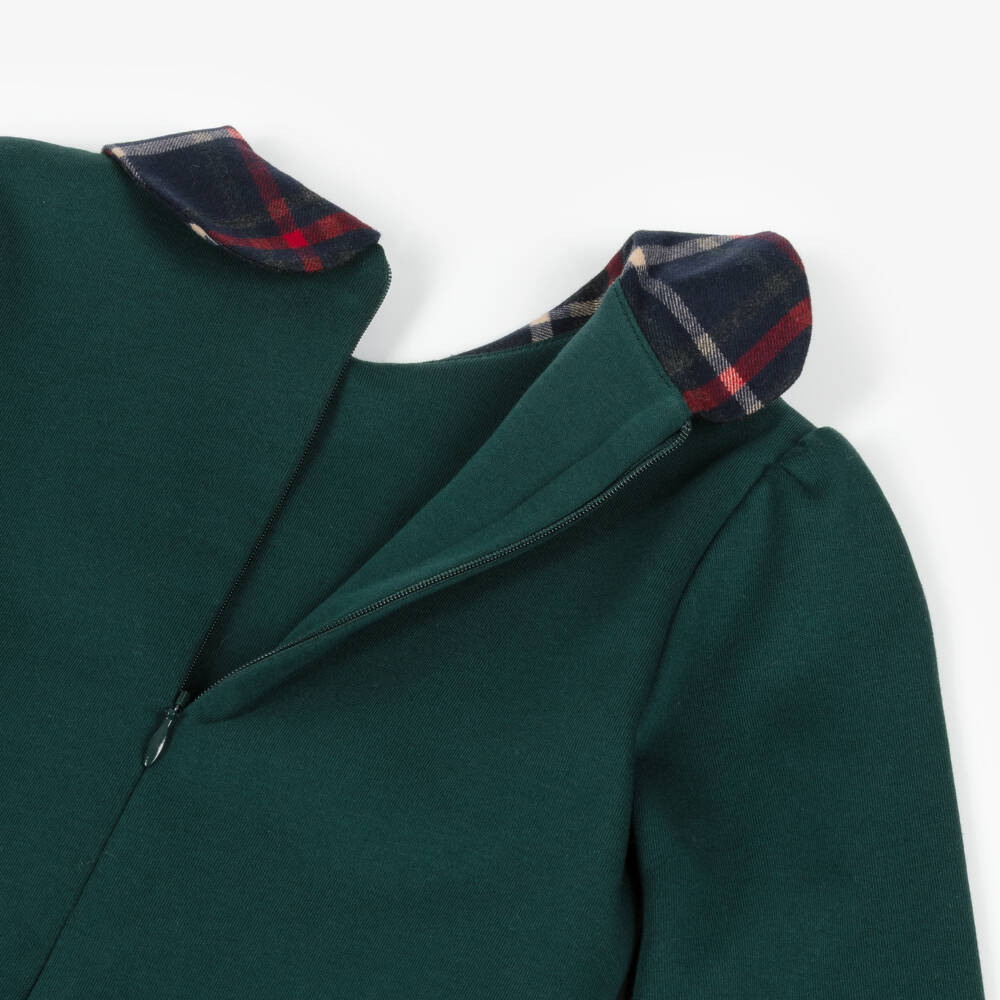 Patachou-Платье зеленое из хлопкового трикотажа и тартана | Childrensalon