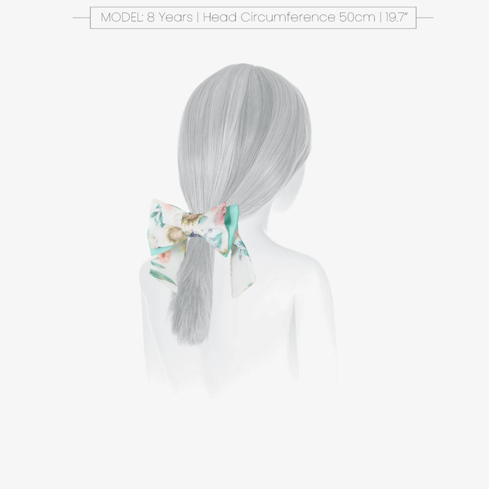 Patachou-Girls Green Floral Hair Bow Elastic | Childrensalon