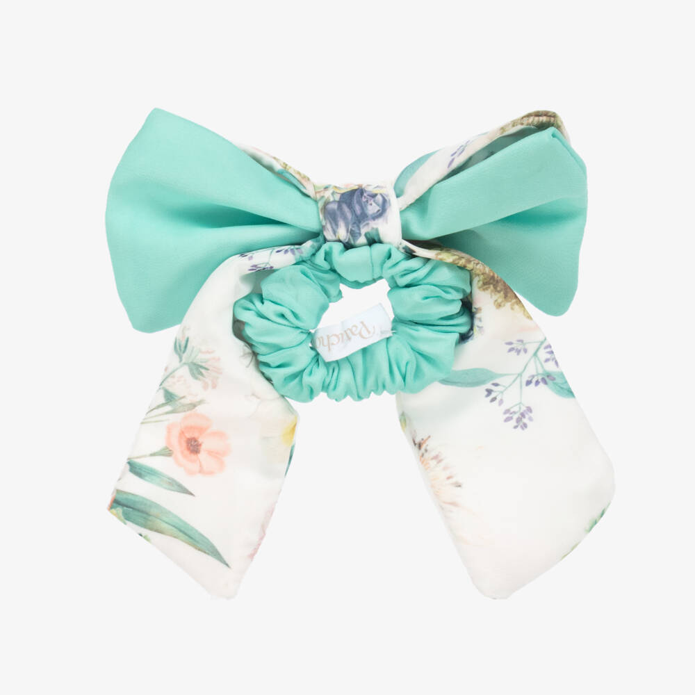 Patachou-Girls Green Floral Hair Bow Elastic | Childrensalon