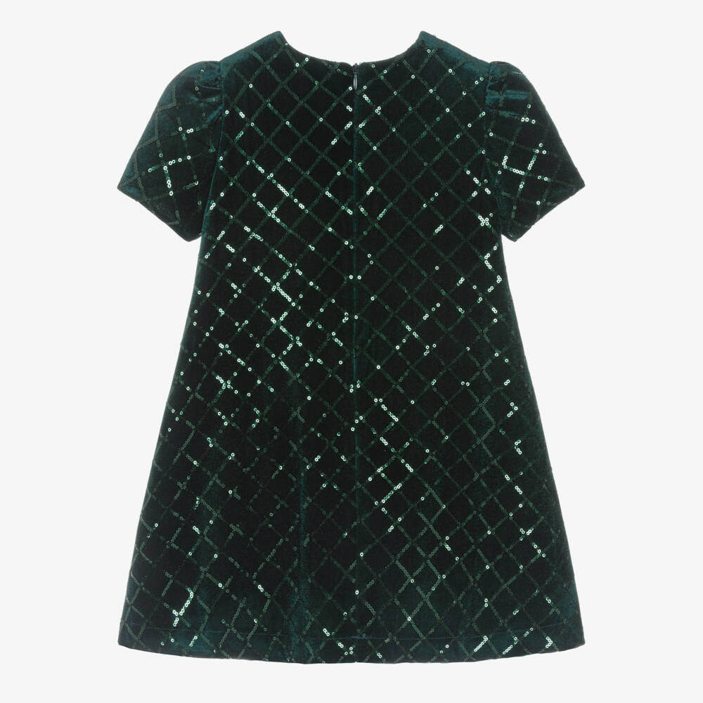 Patachou-Girls Green Sequinned Velour Dress | Childrensalon