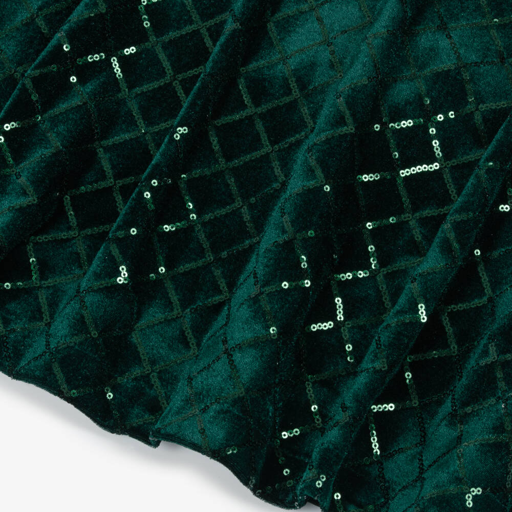 Patachou-فستان قطيفة مزين بفيونكة وترتر لون أخضر للبنات | Childrensalon