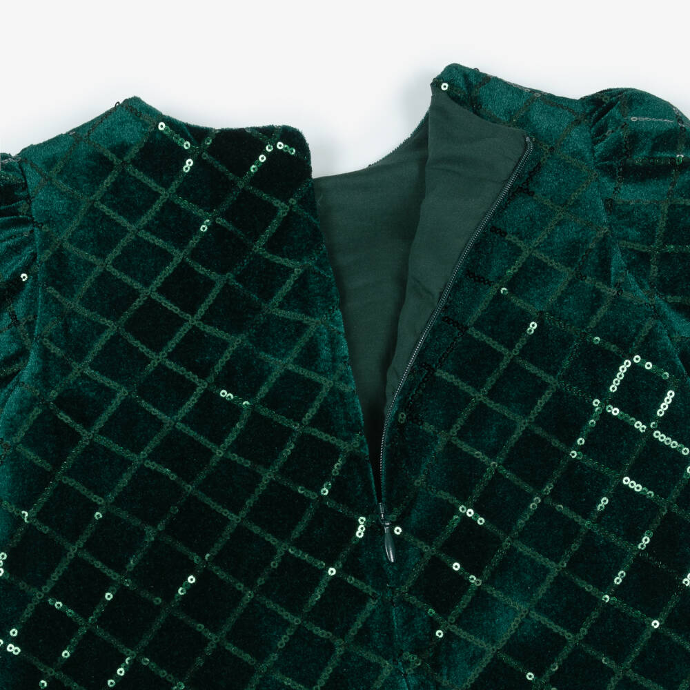 Patachou-فستان قطيفة مزين بفيونكة وترتر لون أخضر للبنات | Childrensalon