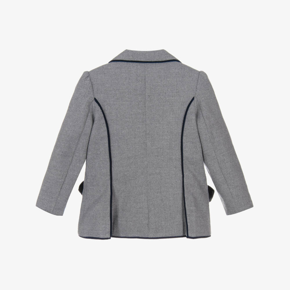 Patachou-Girls Grey Blazer with Navy Blue Piping | Childrensalon