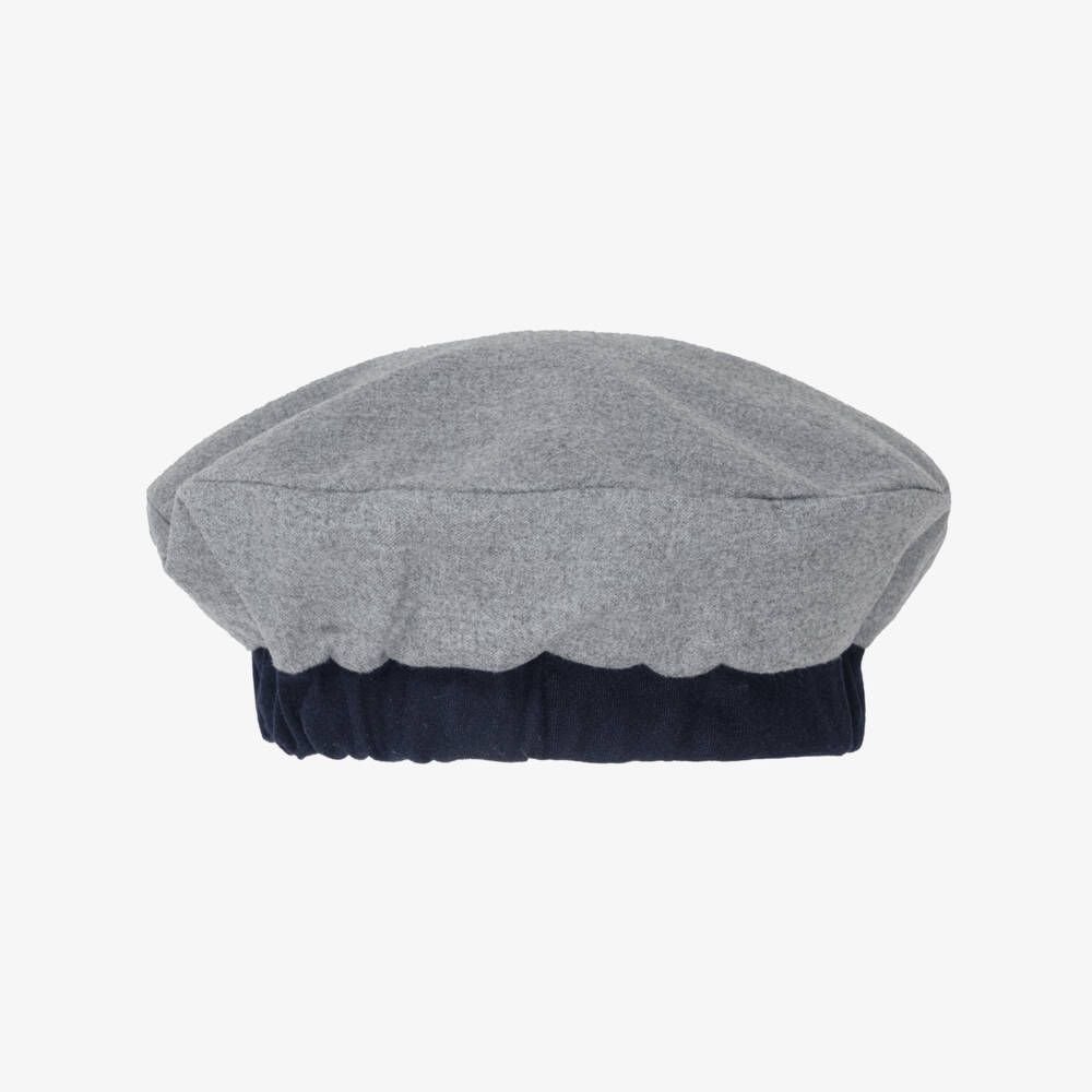 Patachou-Girls Grey & Navy Blue Beret with Bow | Childrensalon