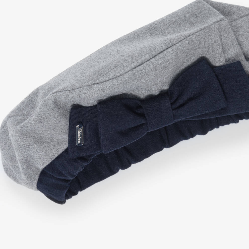 Patachou-Girls Grey & Navy Blue Beret with Bow | Childrensalon