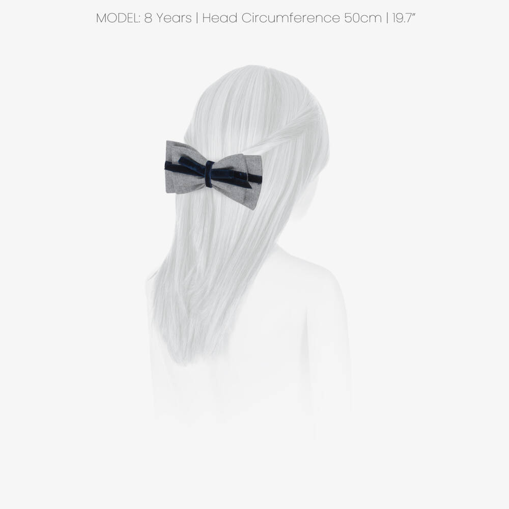 Patachou-Girls Grey & Navy Blue Bow Hair Clip (13cm) | Childrensalon