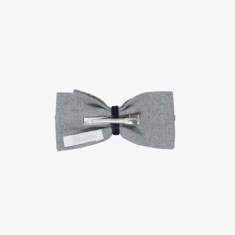 Patachou-Girls Grey & Navy Blue Bow Hair Clip (13cm) | Childrensalon