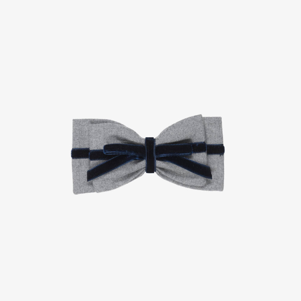 Patachou-Girls Grey & Navy Blue Bow Hair Clip (13cm) | Childrensalon