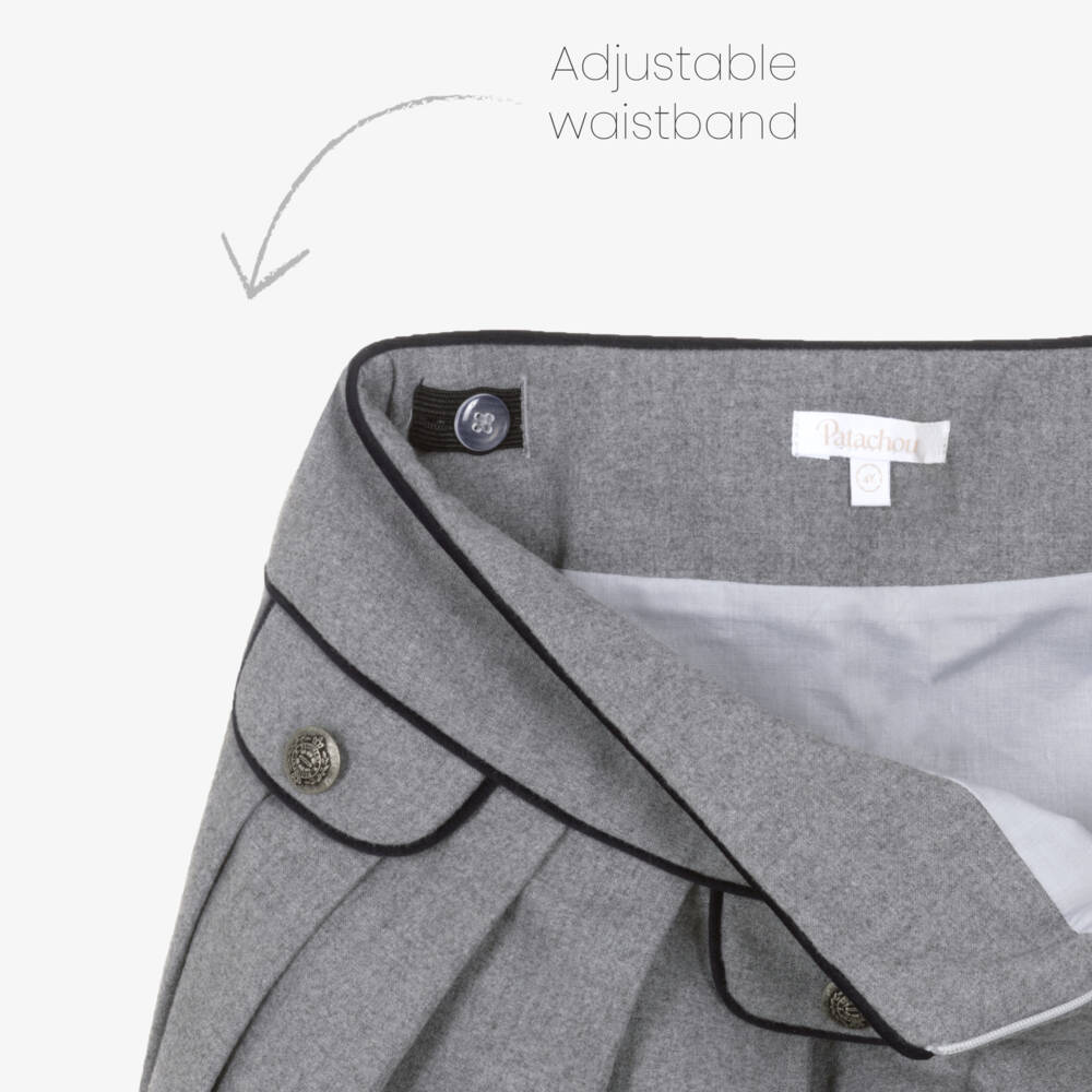 Patachou-Girls Grey Pleated Skirt with Navy Blue Piping | Childrensalon