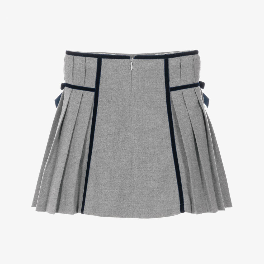 Patachou-Girls Grey Pleated Skirt with Navy Blue Trim | Childrensalon