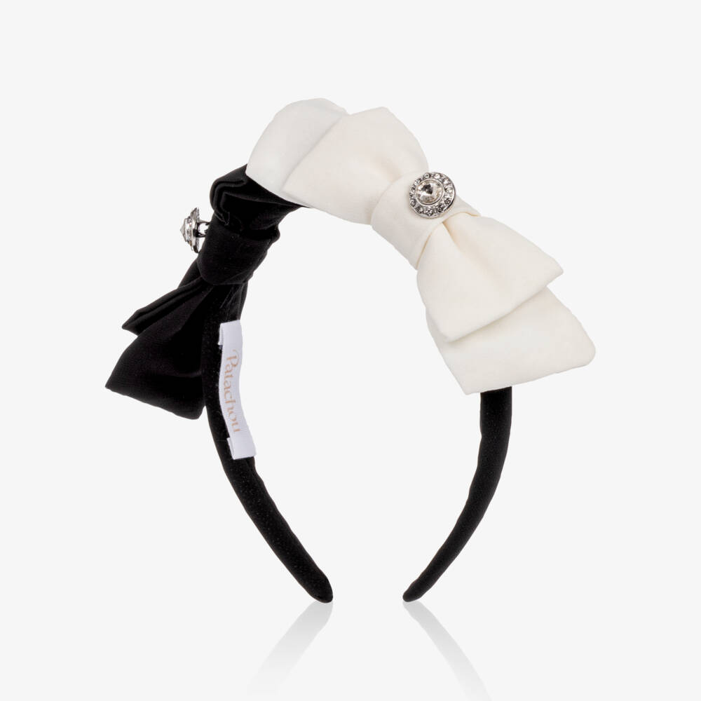 Patachou-Girls Hairband with Ivory & Black Bows | Childrensalon