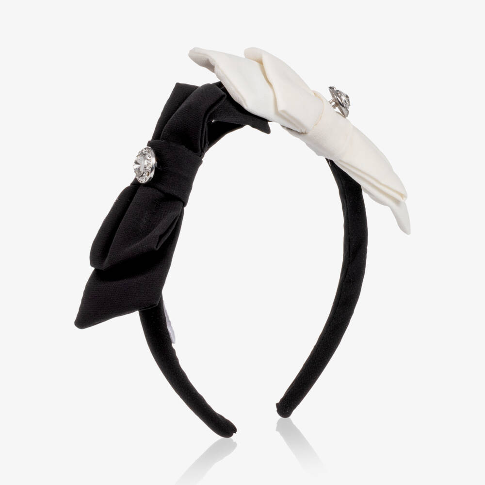 Patachou-Girls Hairband with Ivory & Black Bows | Childrensalon