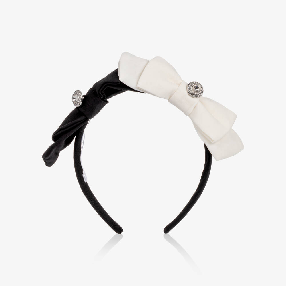 Patachou-Girls Hairband with Ivory & Black Bows | Childrensalon