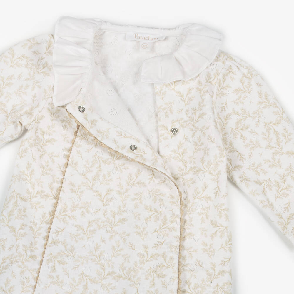 Patachou-Girls Ivory & Beige Botanical Print Babygrow  | Childrensalon