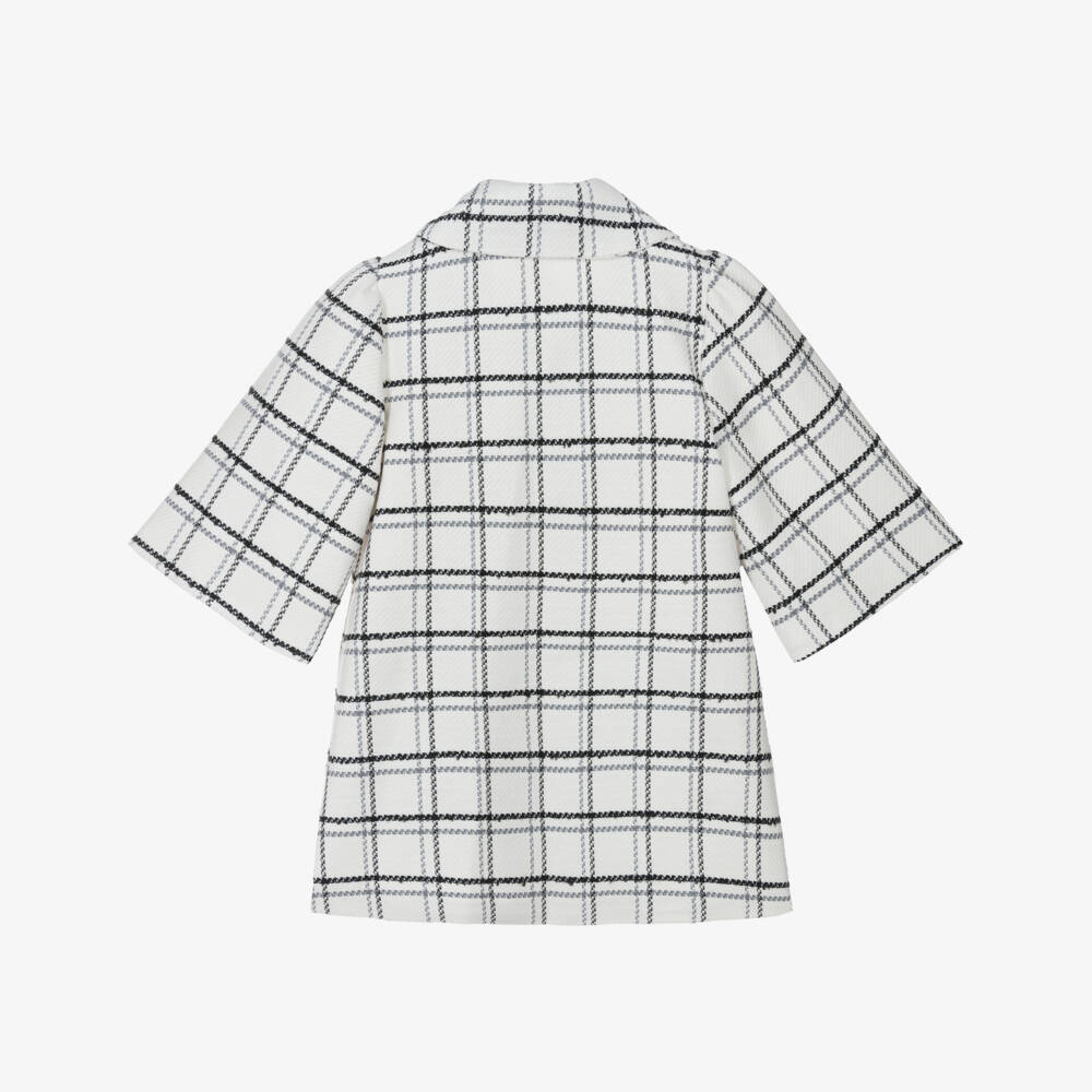 Patachou-Girls Ivory & Black Check Coat with Diamanté Buttons | Childrensalon