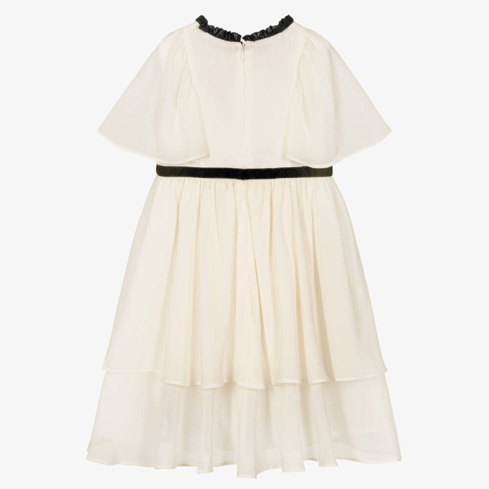 Patachou-Girls Ivory & Black Chiffon Dress with 3D Flowers | Childrensalon