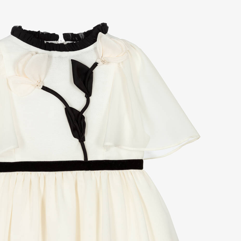 Patachou-Girls Ivory & Black Chiffon Dress with 3D Flowers | Childrensalon