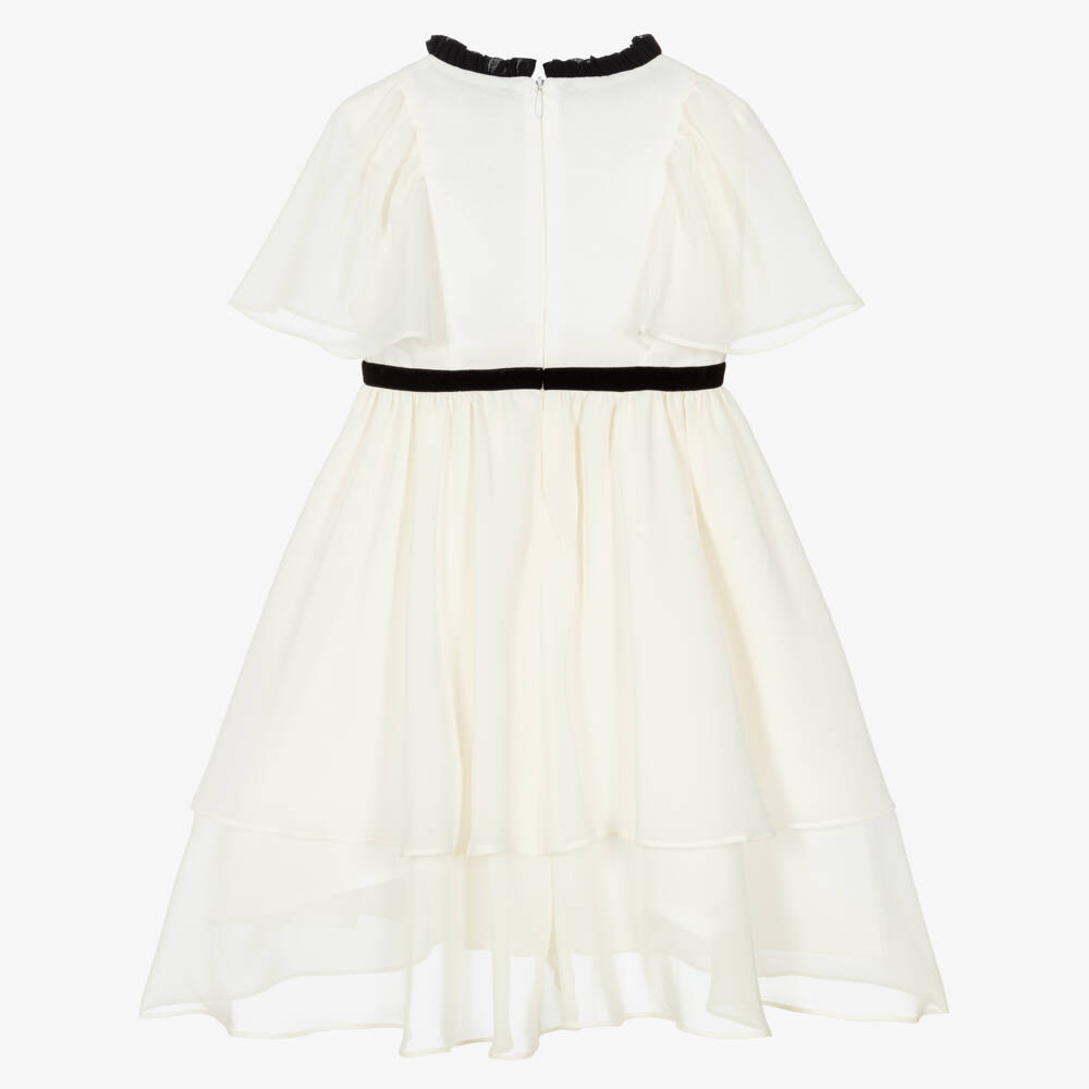Patachou-Girls Ivory & Black Chiffon Dress with 3D Flowers | Childrensalon