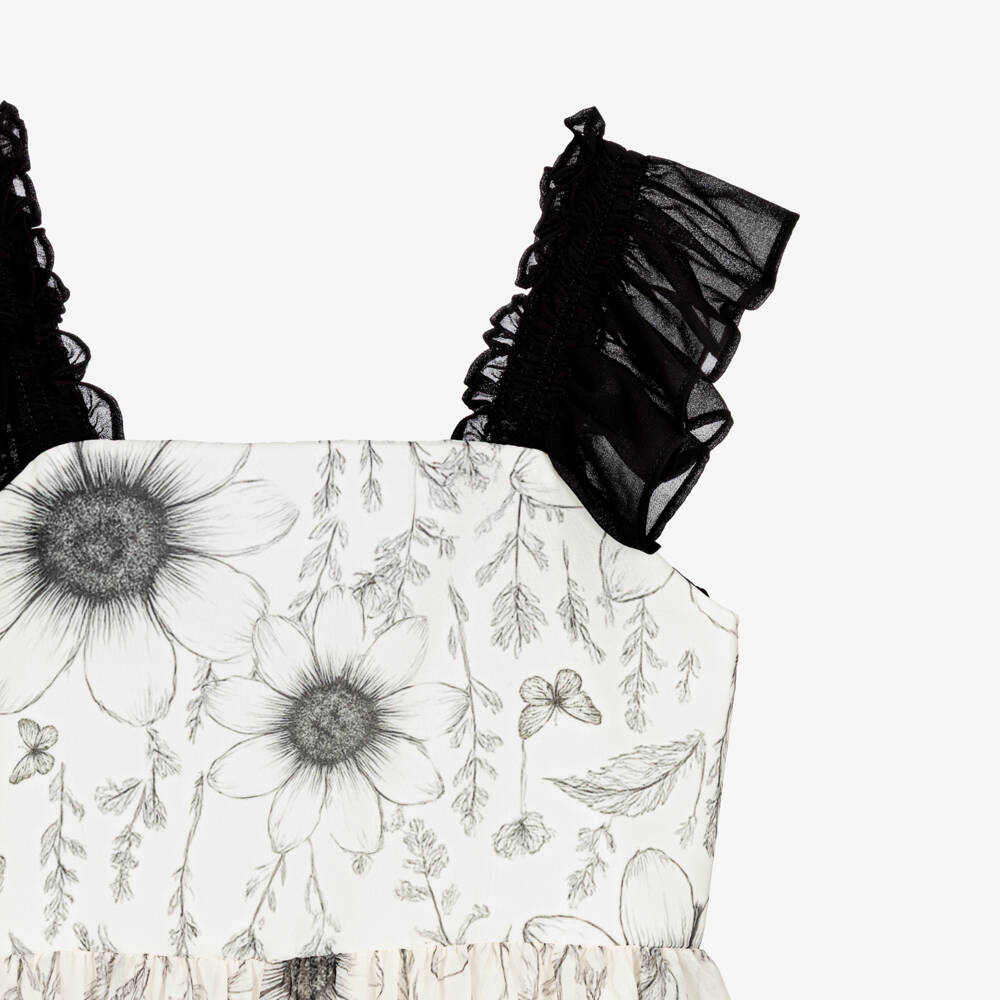 Patachou-Girls Ivory & Black Floral Chiffon Dress | Childrensalon