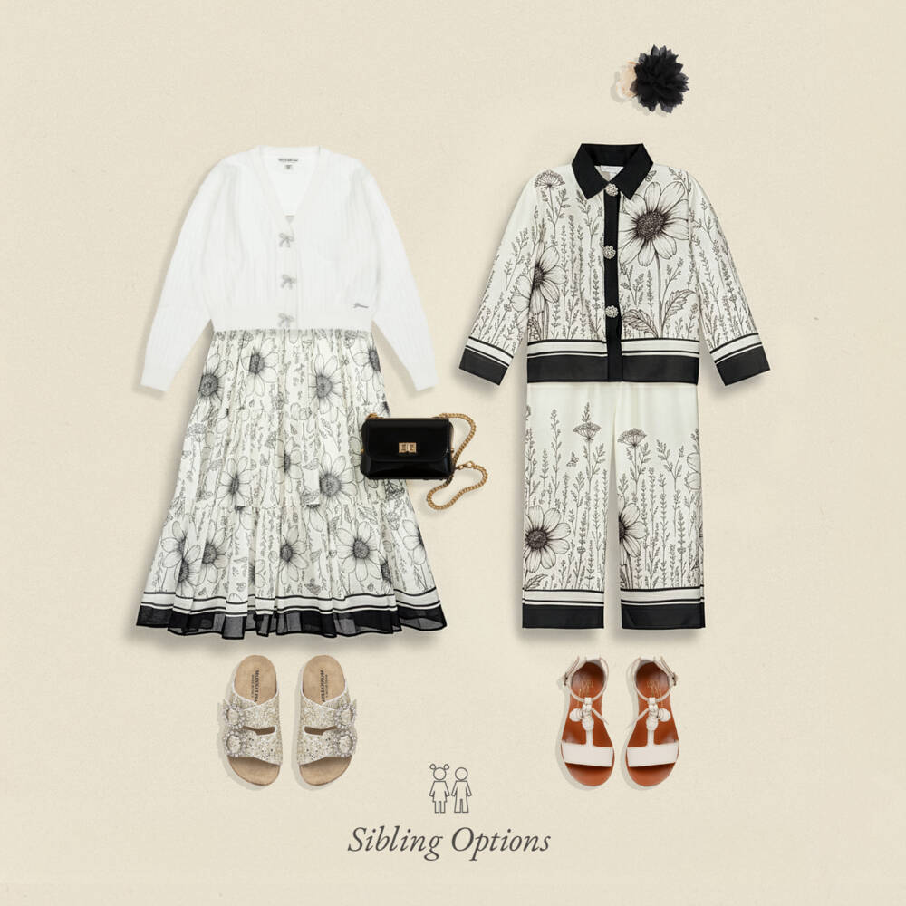 Patachou-Girls Ivory & Black Floral Chiffon Dress | Childrensalon