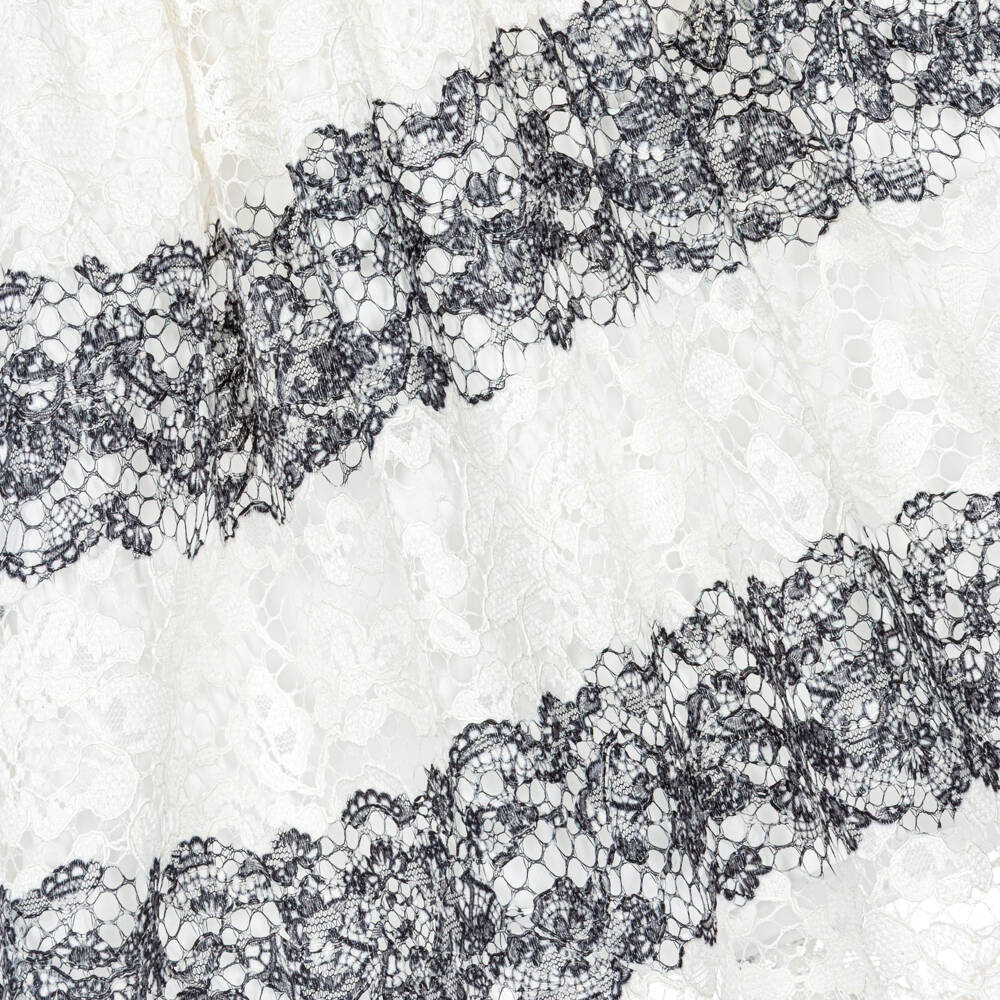 Patachou-Girls Ivory & Black Lace Dress with Gemstone Buttons | Childrensalon