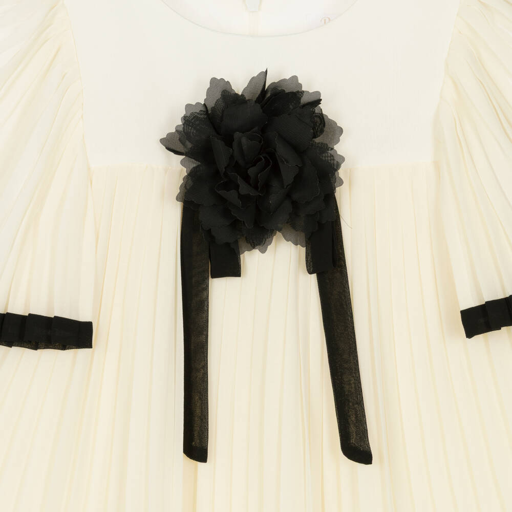 Patachou-فستان شيفون بكسرات لون عاجي وأسود للبنات | Childrensalon