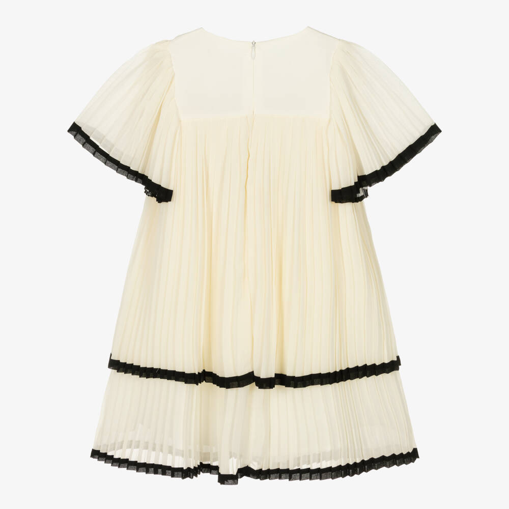 Patachou-فستان شيفون بكسرات لون عاجي وأسود للبنات | Childrensalon