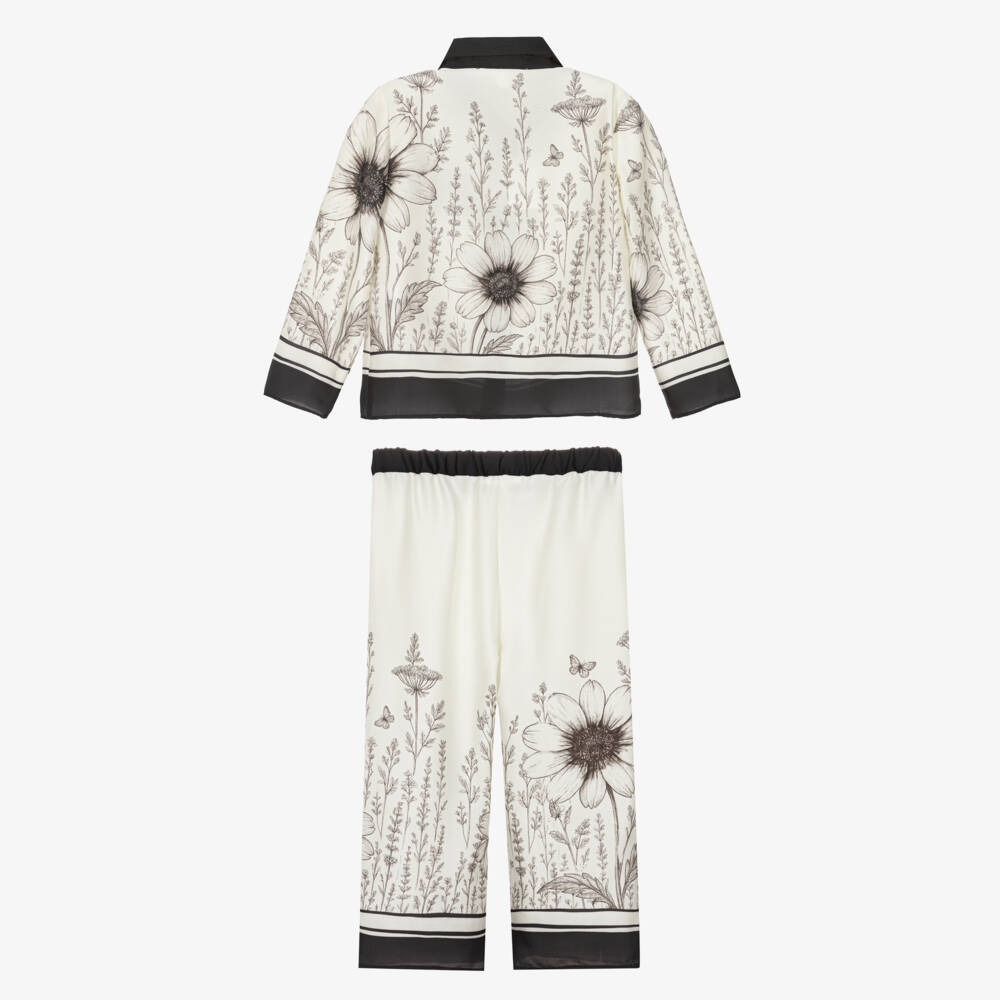 Patachou-Girls Ivory & Black Satin Trouser Set | Childrensalon