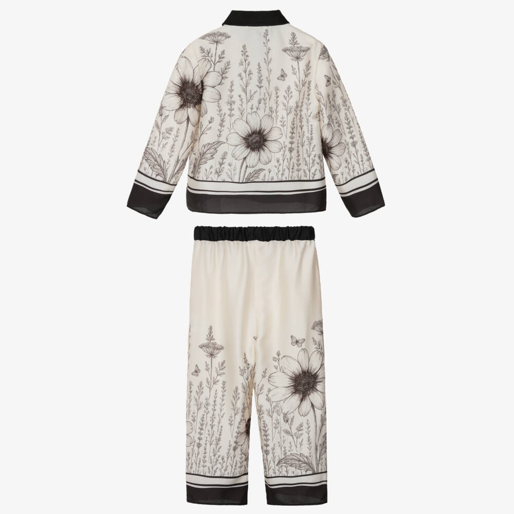 Patachou-Girls Ivory & Black Satin Trouser Set | Childrensalon