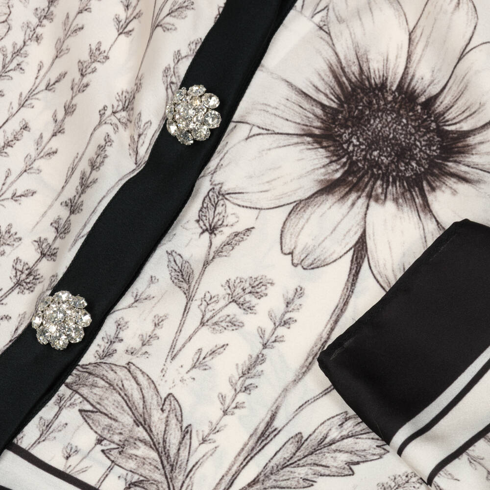 Patachou-Girls Ivory & Black Satin Trouser Set | Childrensalon