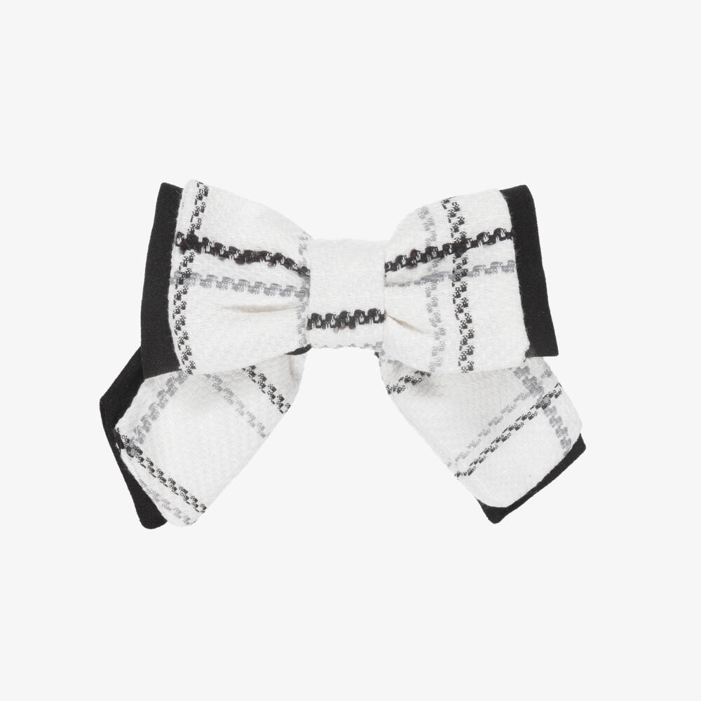 Patachou-Girls Ivory & Black Tweed Bow Hair Clip (14cm) | Childrensalon