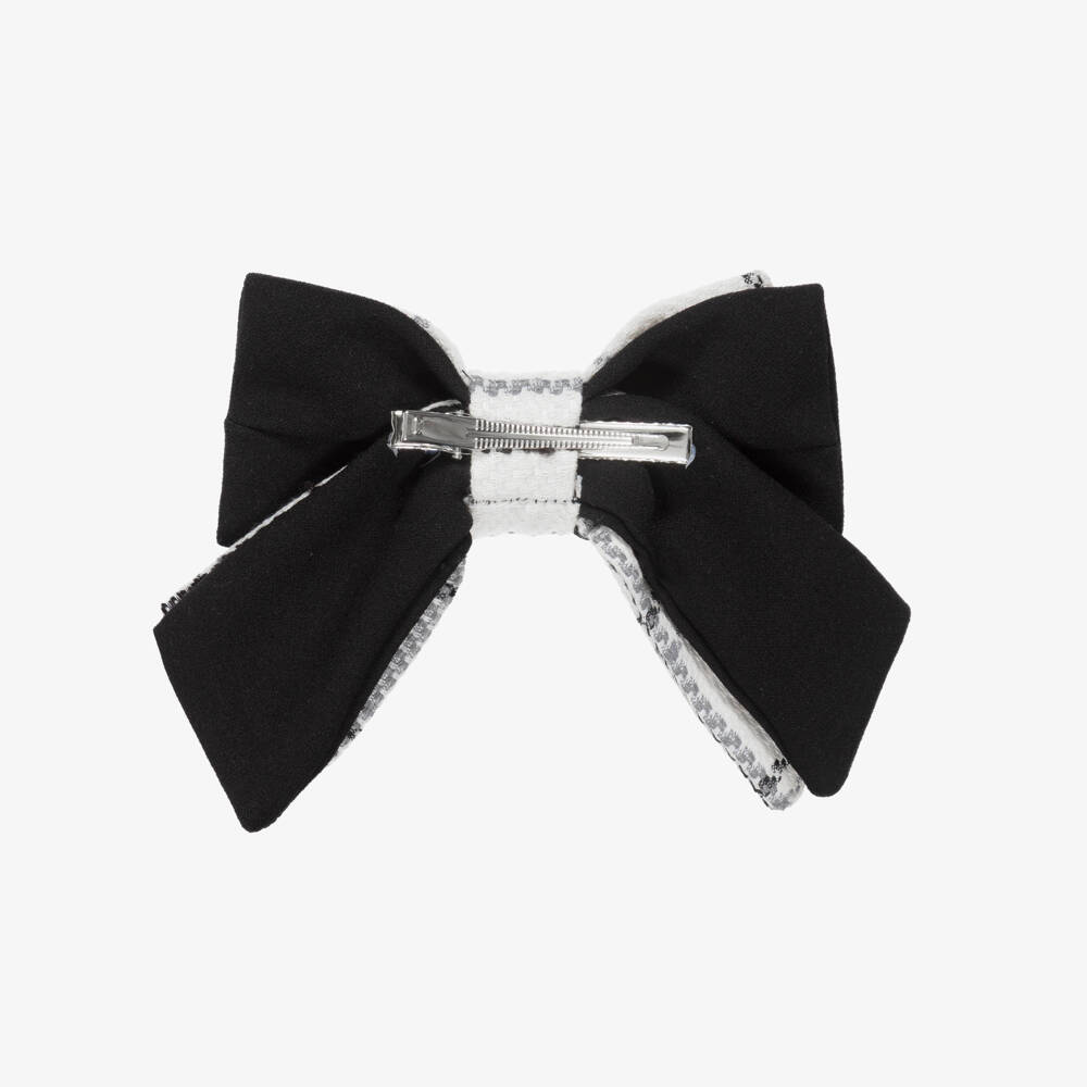 Patachou-Girls Ivory & Black Tweed Bow Hair Clip (14cm) | Childrensalon