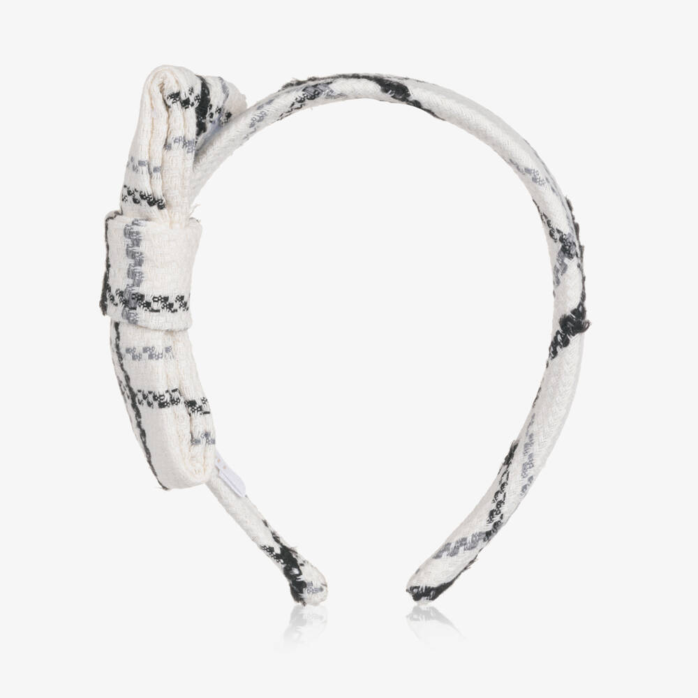 Patachou-Girls Ivory & Black Tweed Bow Hairband | Childrensalon
