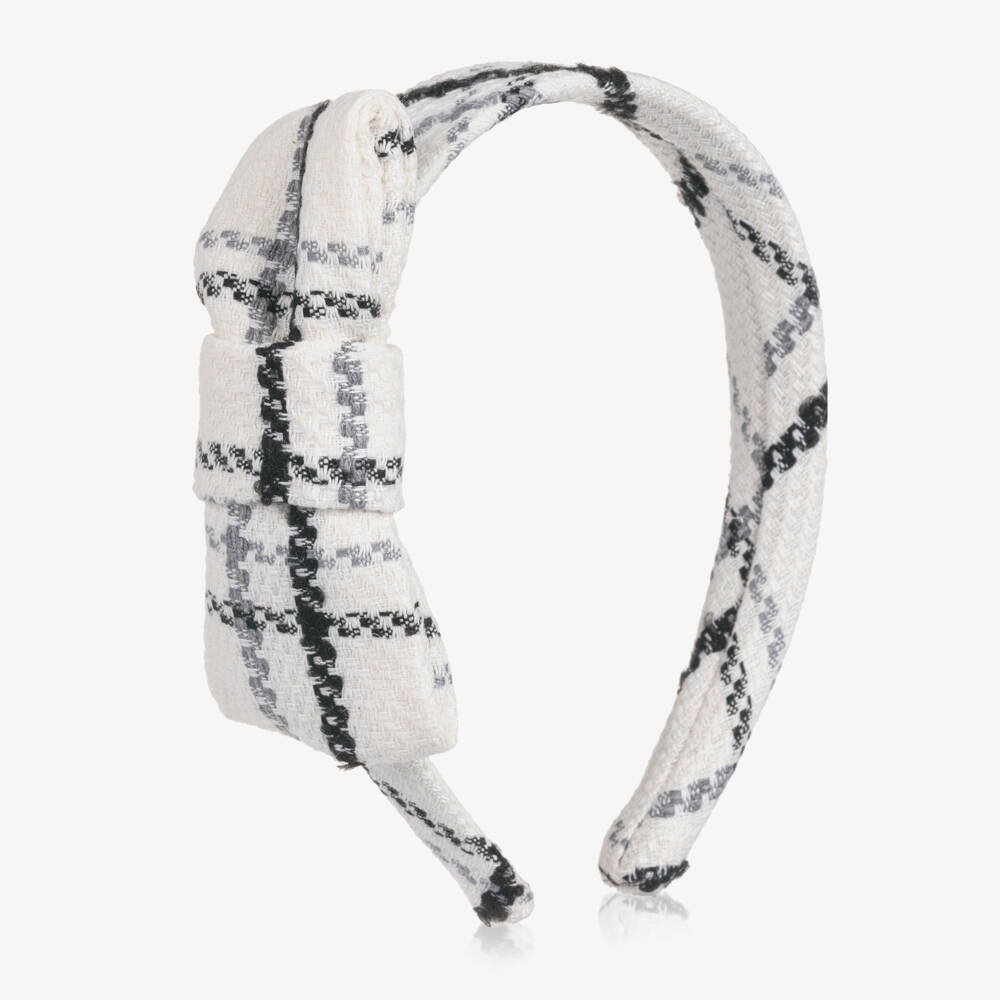 Patachou-Girls Ivory & Black Tweed Bow Hairband | Childrensalon