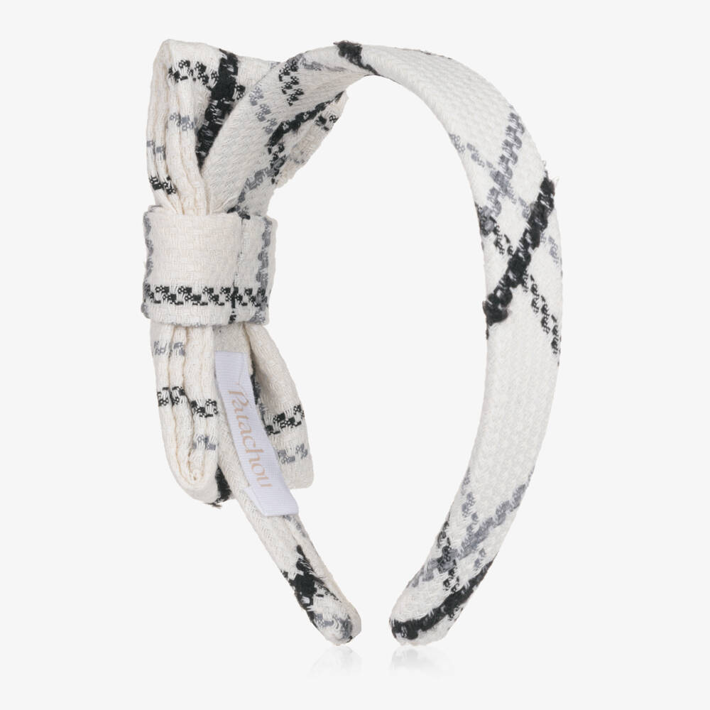 Patachou-Girls Ivory & Black Tweed Bow Hairband | Childrensalon