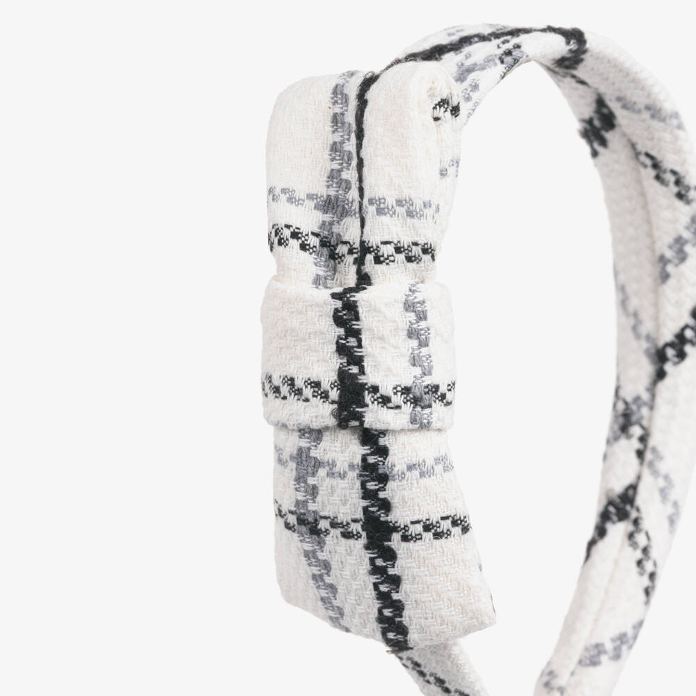 Patachou-Girls Ivory & Black Tweed Bow Hairband | Childrensalon