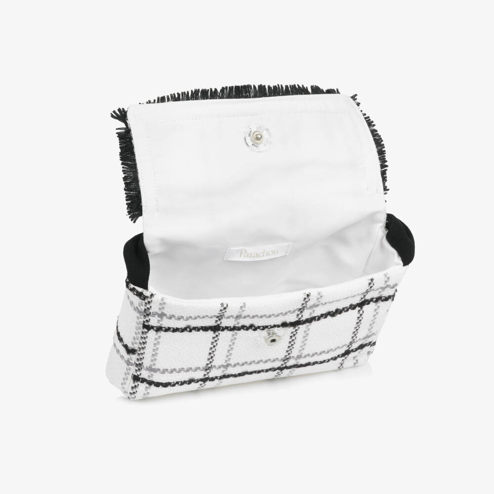 Patachou-Girls Ivory & Black Tweed Handbag with Fringing (16cm) | Childrensalon