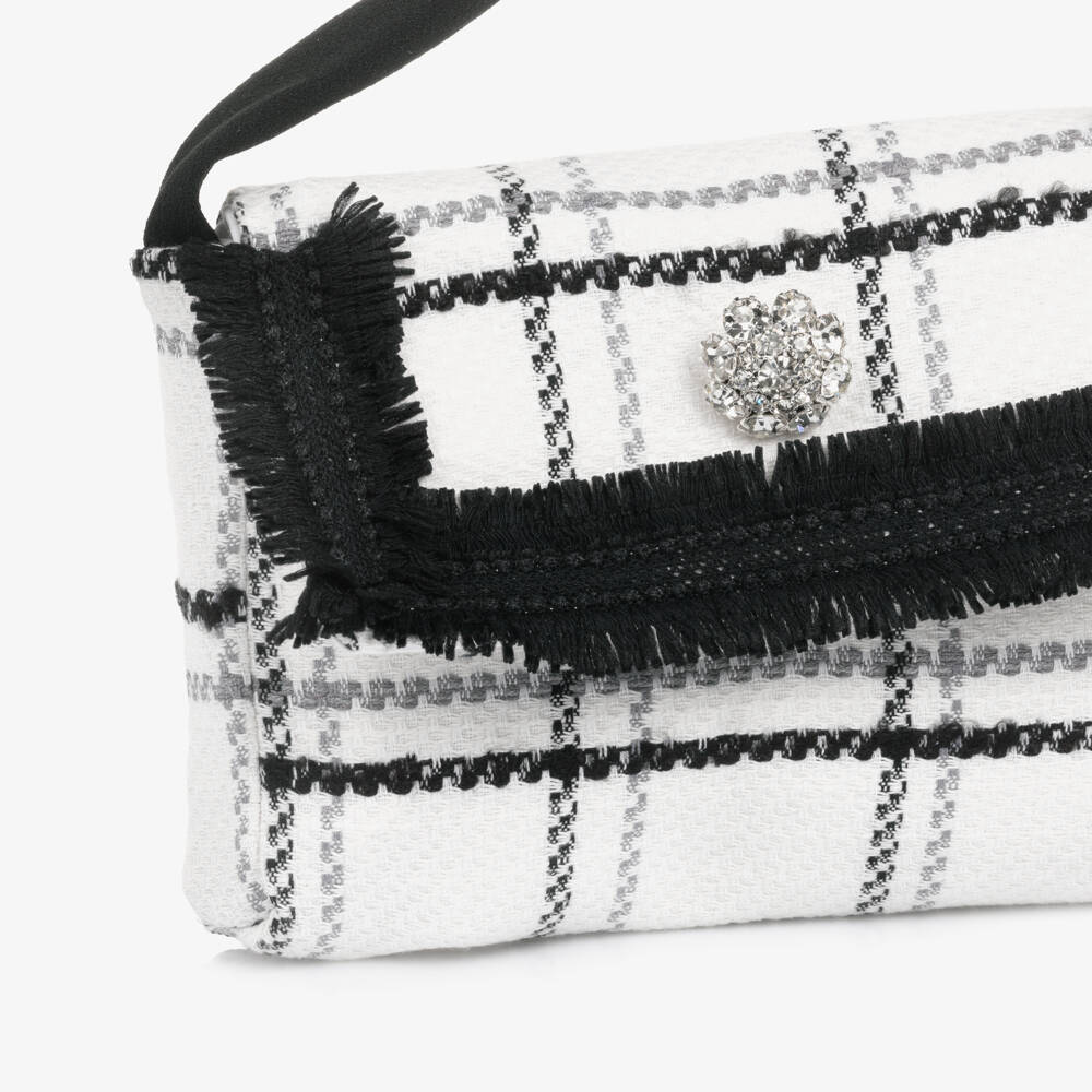 Patachou-Girls Ivory & Black Tweed Handbag with Fringing (16cm) | Childrensalon