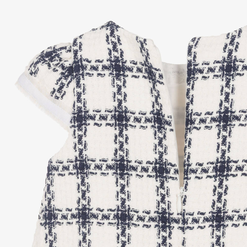 Patachou-Girls Ivory & Blue Check Tweed Dress | Childrensalon