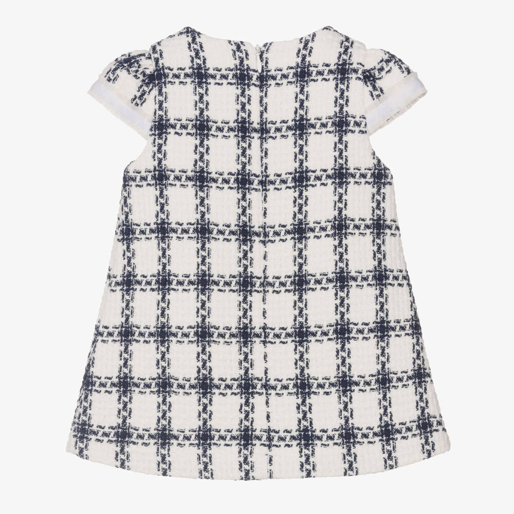Patachou-Girls Ivory & Blue Check Tweed Dress | Childrensalon