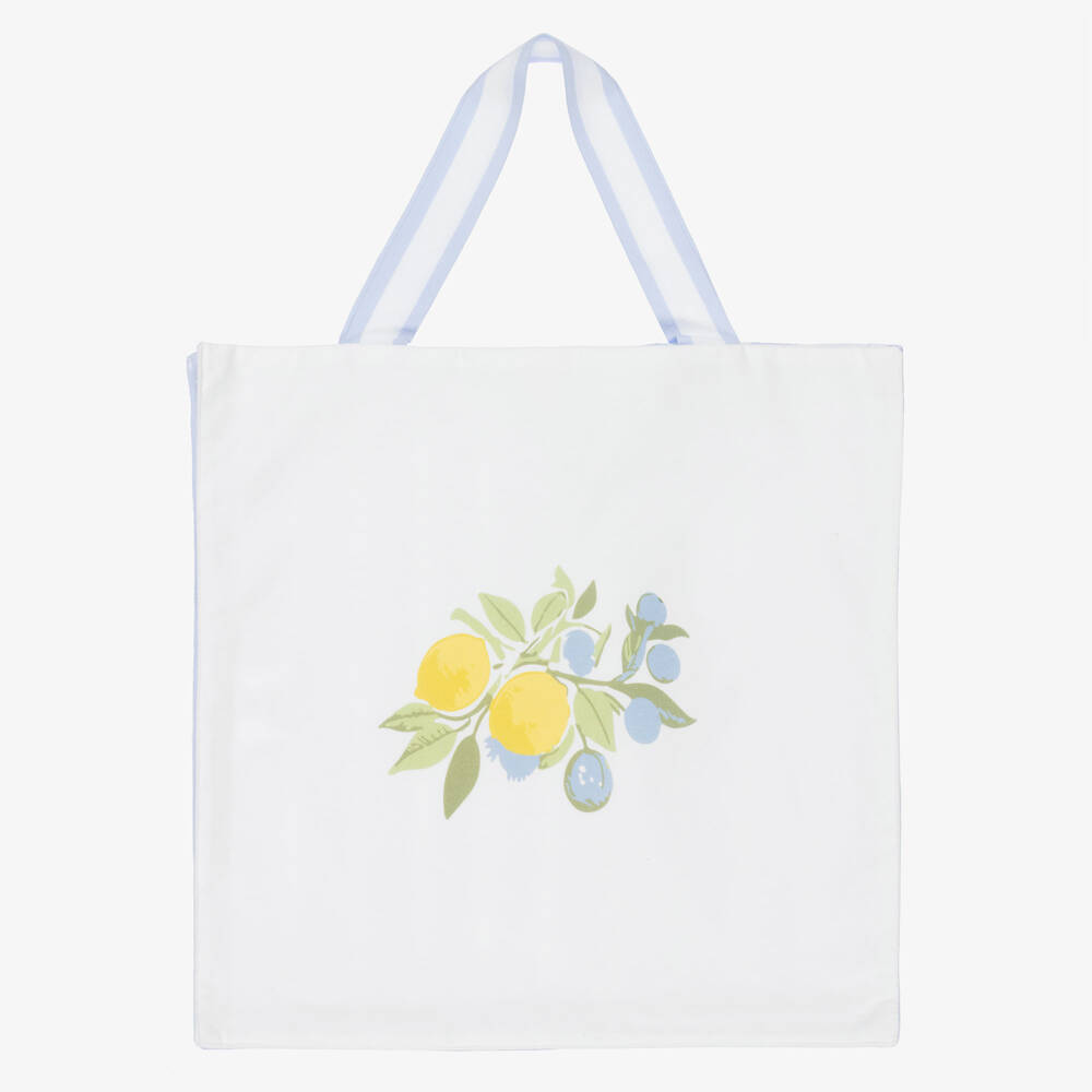 Patachou-Girls Ivory & Blue Striped Tote Bag with Lemon Motif (32cm) | Childrensalon