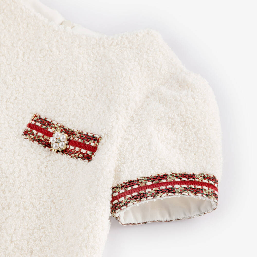 Patachou-Girls Ivory Bouclé Dress with Tweed Trims | Childrensalon