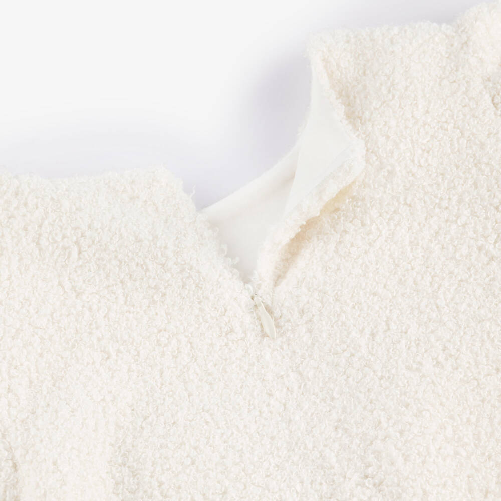 Patachou-Girls Ivory Bouclé Dress with Tweed Trims | Childrensalon