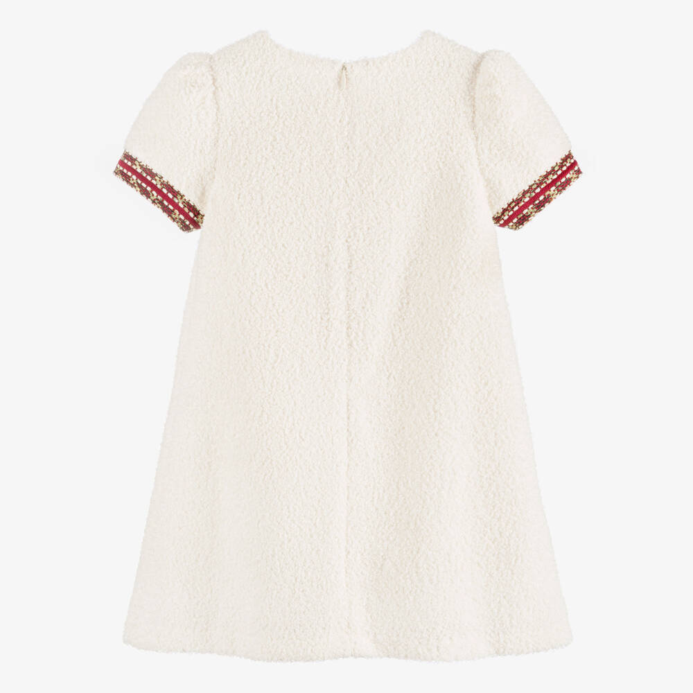 Patachou-Girls Ivory Bouclé Dress with Tweed Trims | Childrensalon