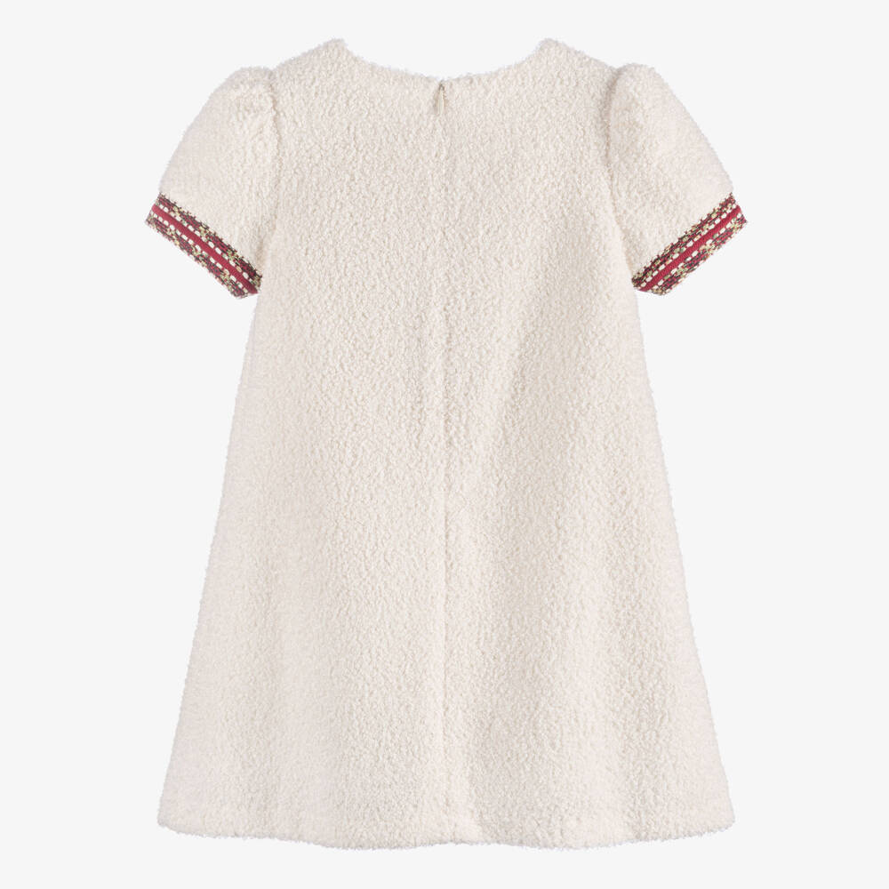 Patachou-Girls Ivory Bouclé Dress with Tweed Trims | Childrensalon